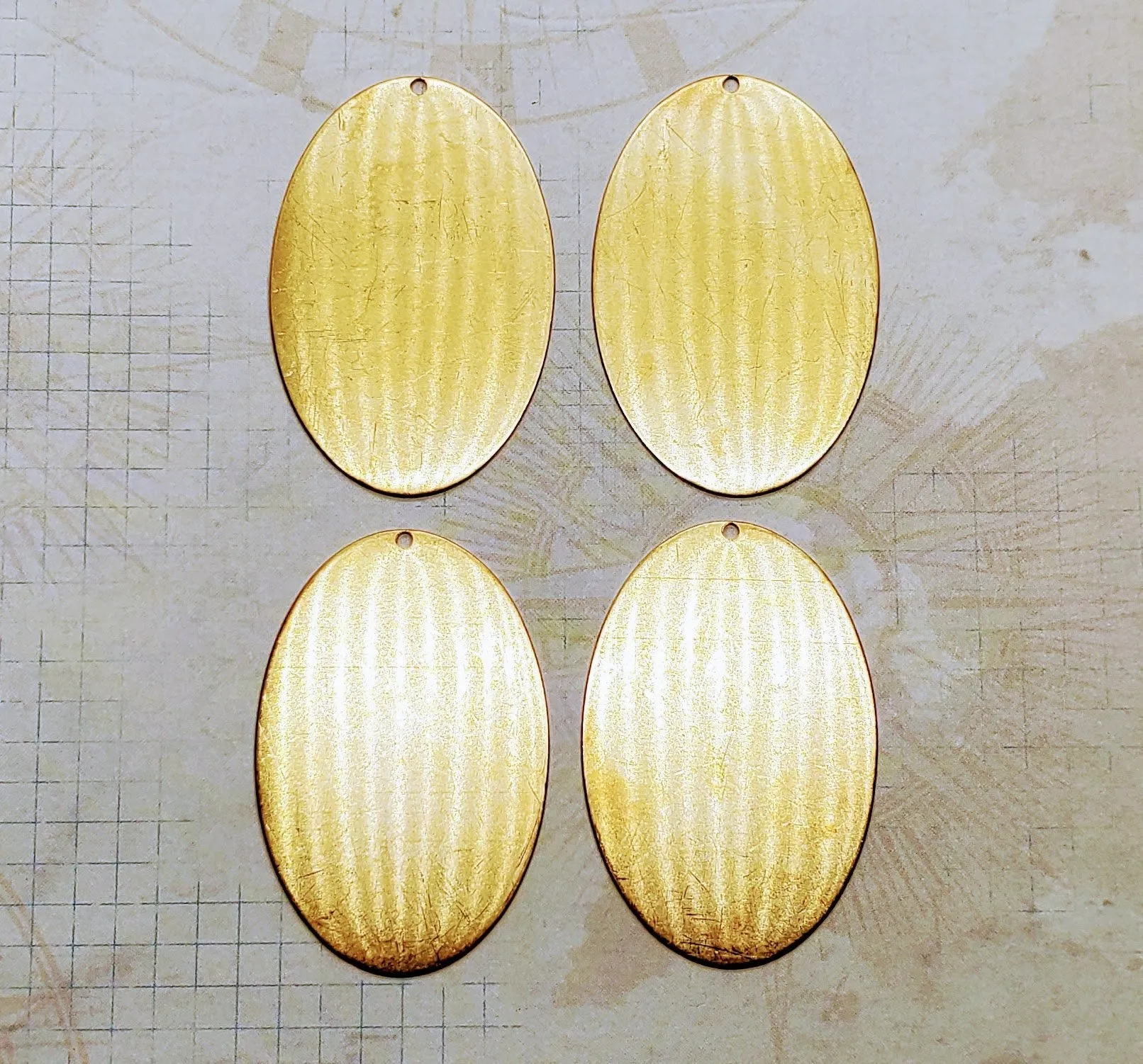 Large Raw Brass Oblong Oval Shape Charms (4) - TCA4002