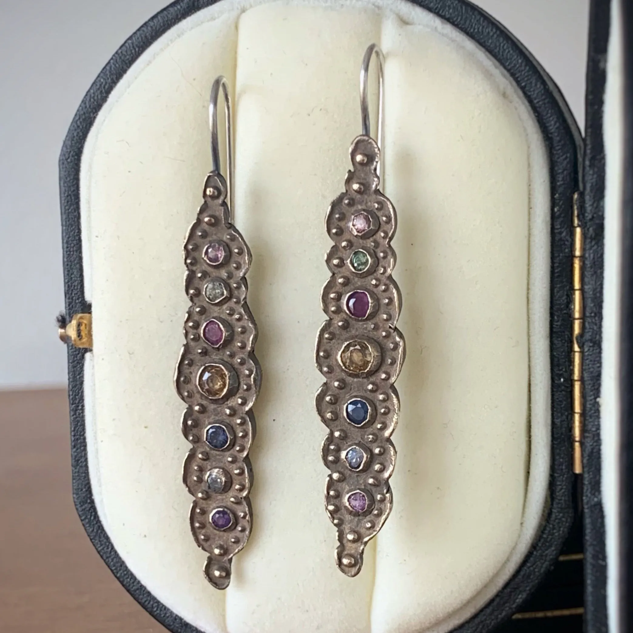 Long Lacy Vesicle Sapphire Earrings