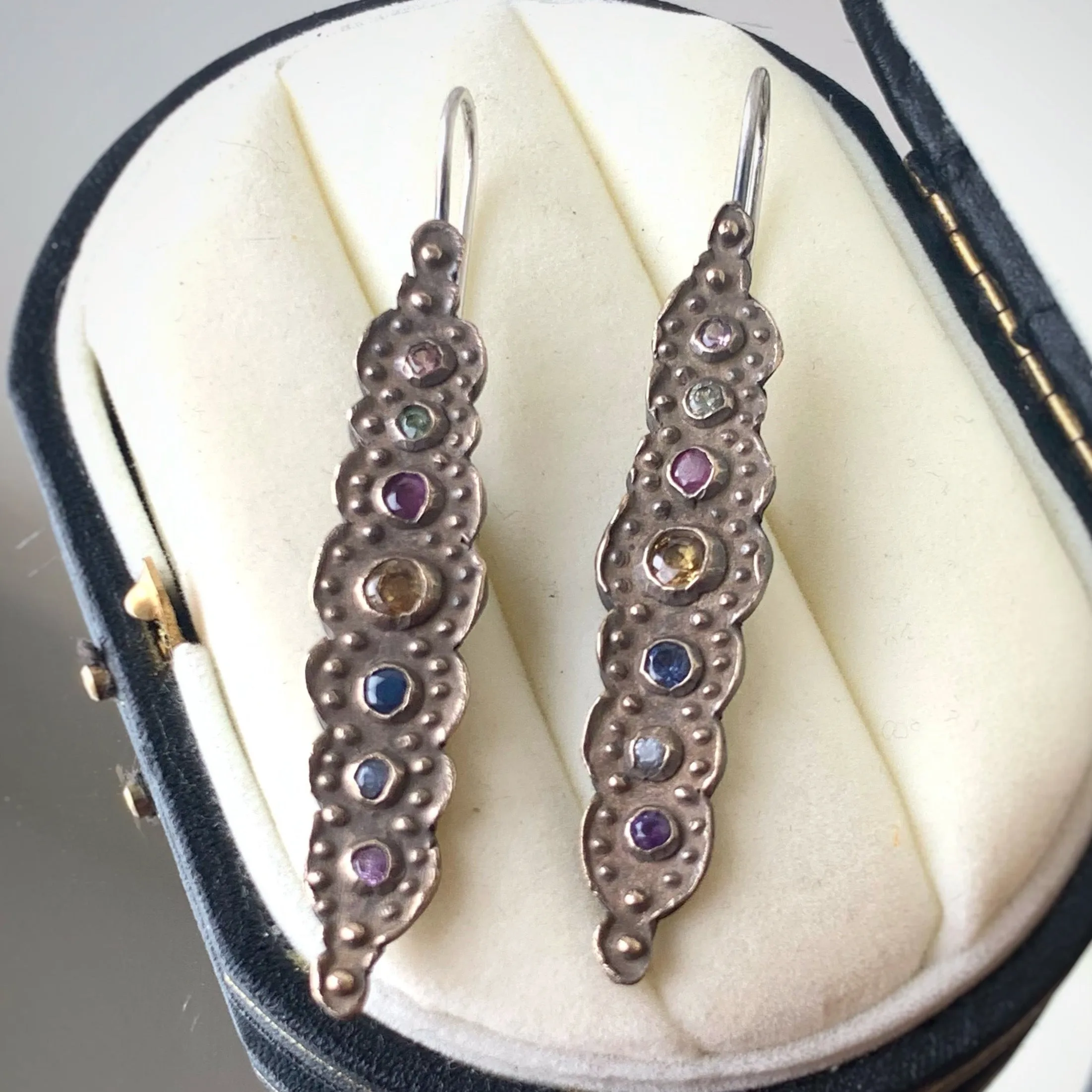 Long Lacy Vesicle Sapphire Earrings