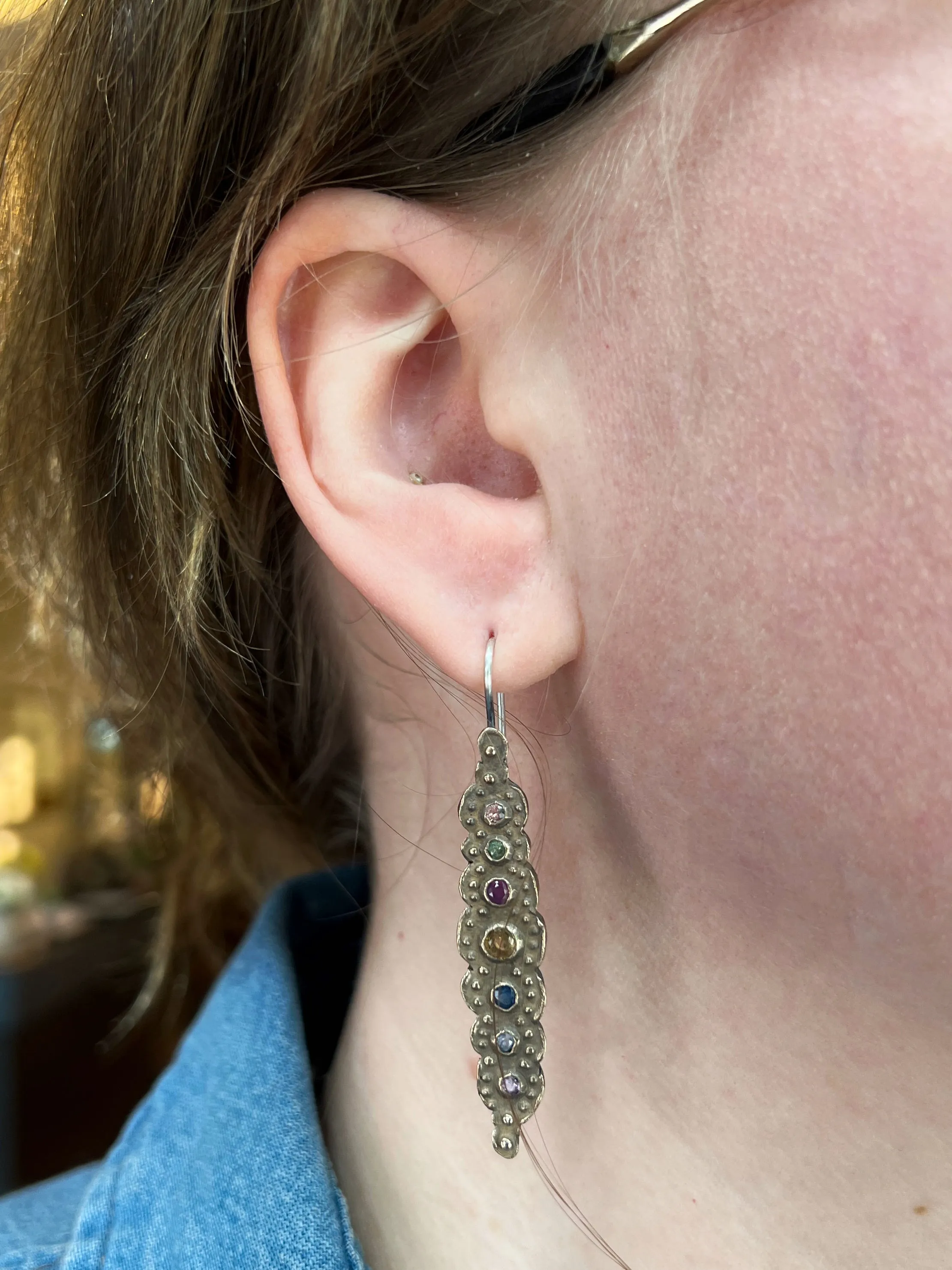 Long Lacy Vesicle Sapphire Earrings