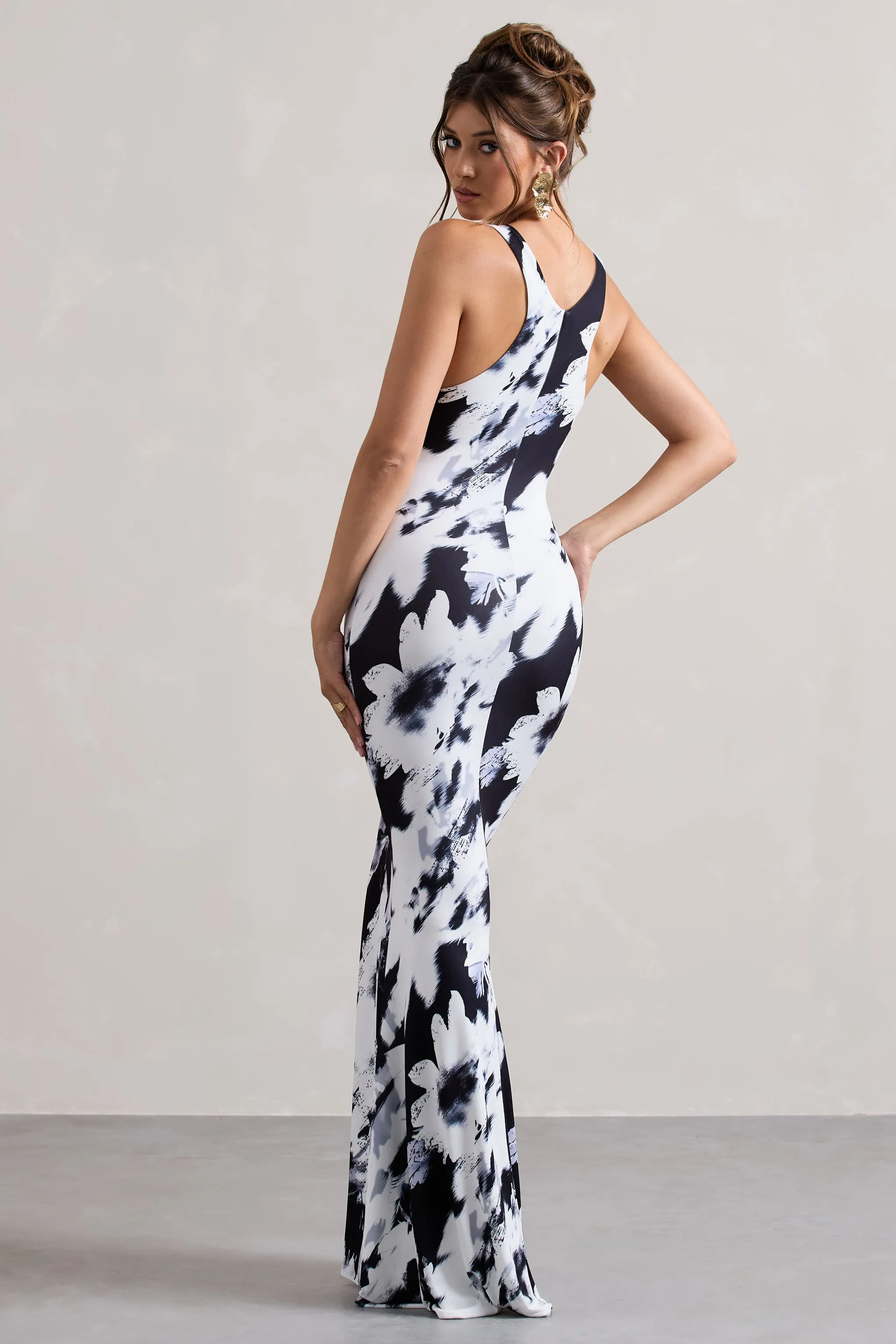 Mahina | Robe longue floral monochrome à décolleté carré