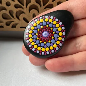 Mandala painted rock art, pansy (214b)