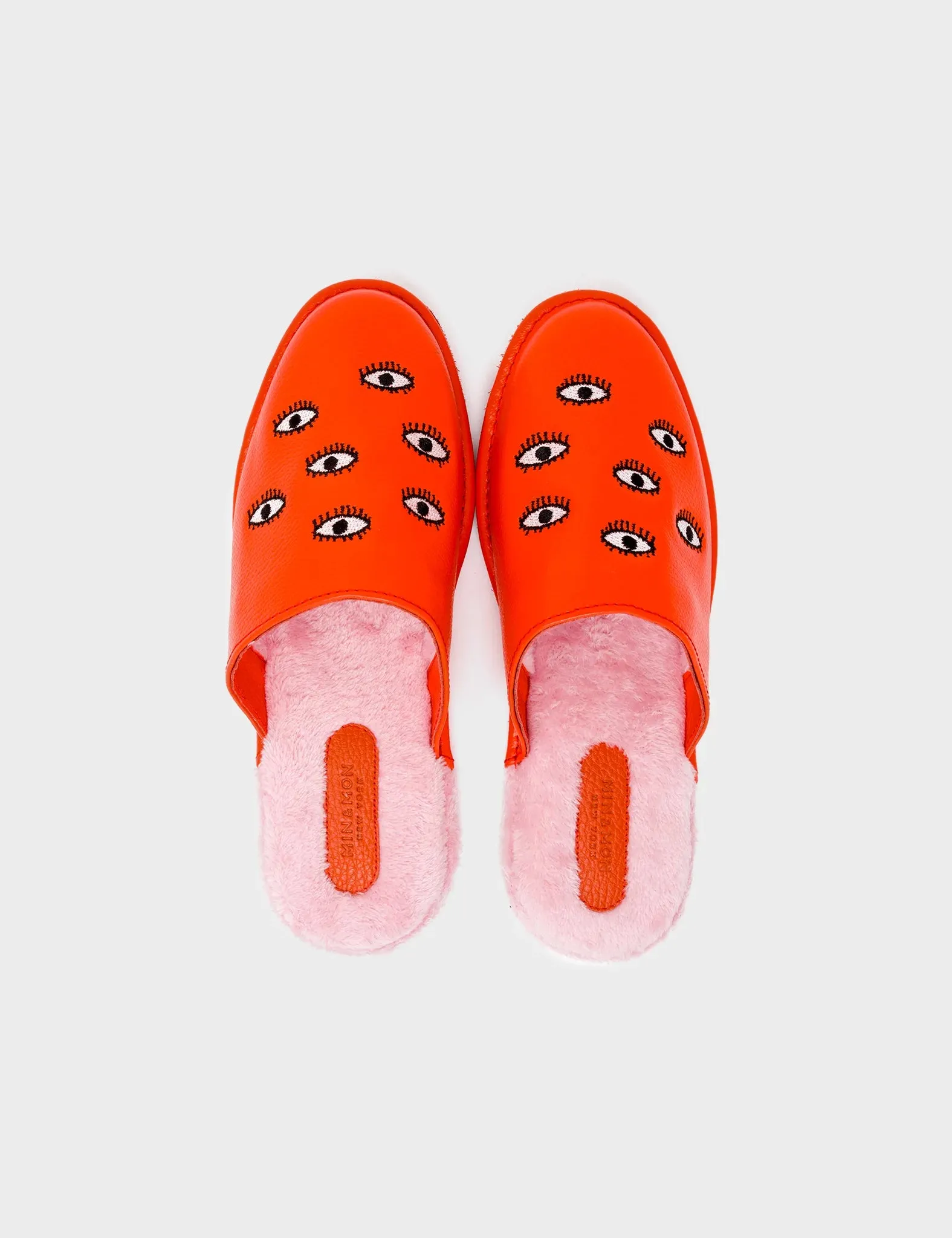 Marcelo Fiesta Red Leather Slippers - All Over Eyes Embroidery