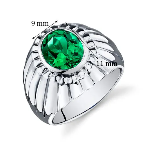 Mens 3.75 cts Emerald Sterling Silver Ring Size 13