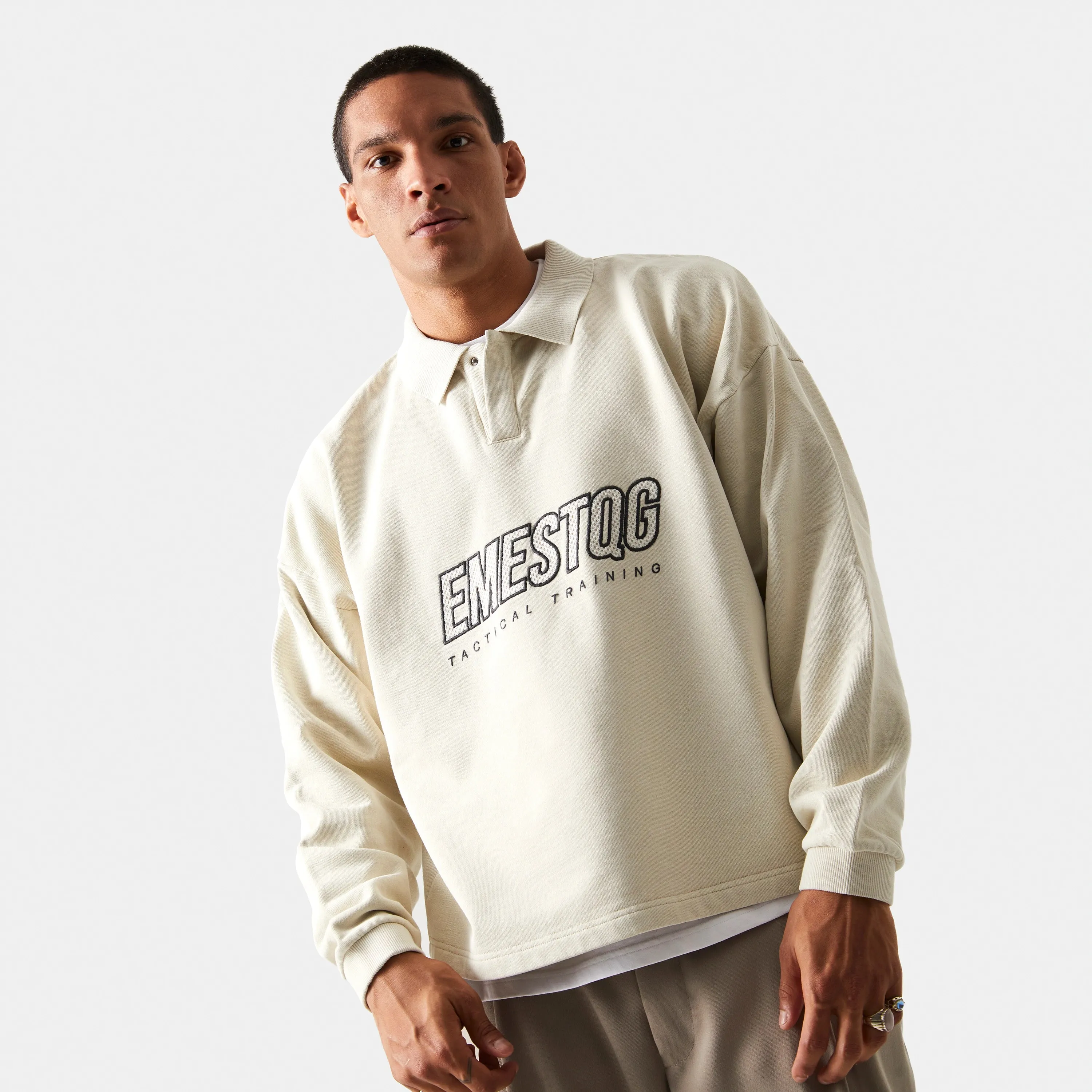 Mesh Off Sand Polo Hoodie