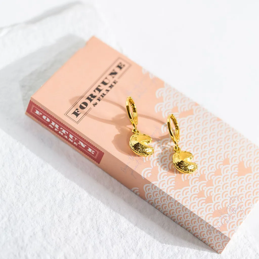 Mini Fortune Cookie Huggie Earrings - Gold