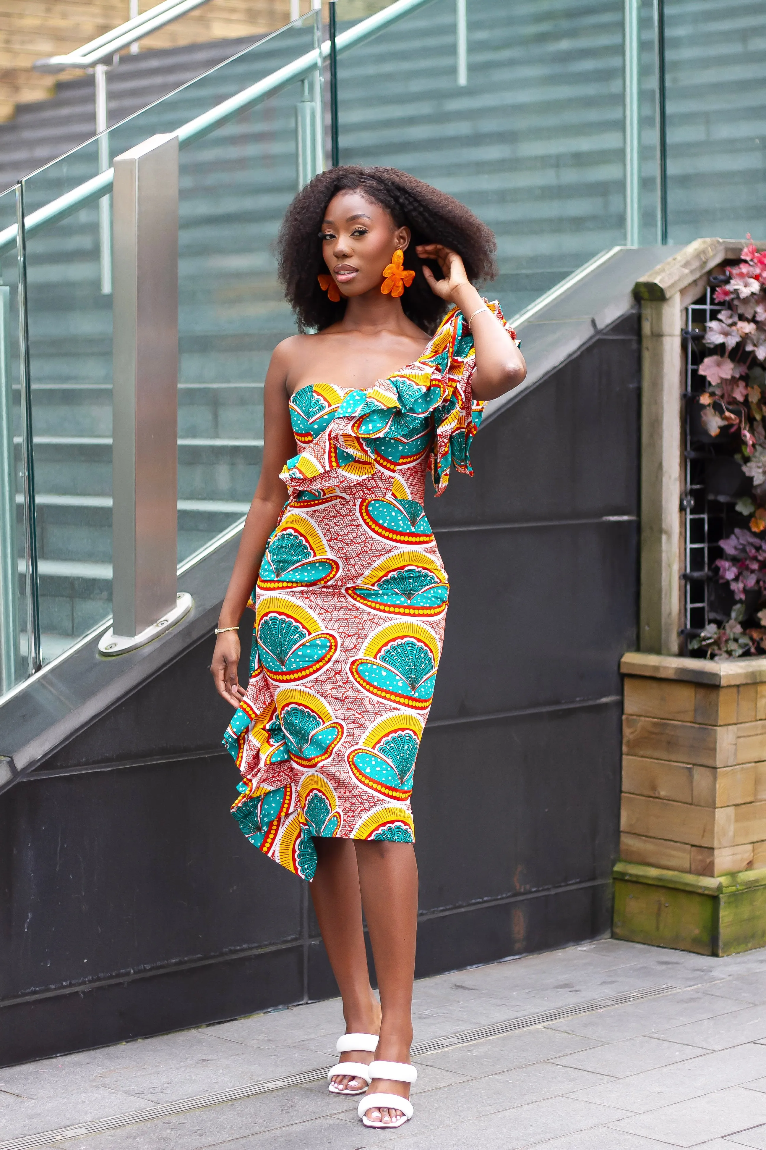 New in - Mono Strap Frock Style African Print Bodycon Dress - Aneka