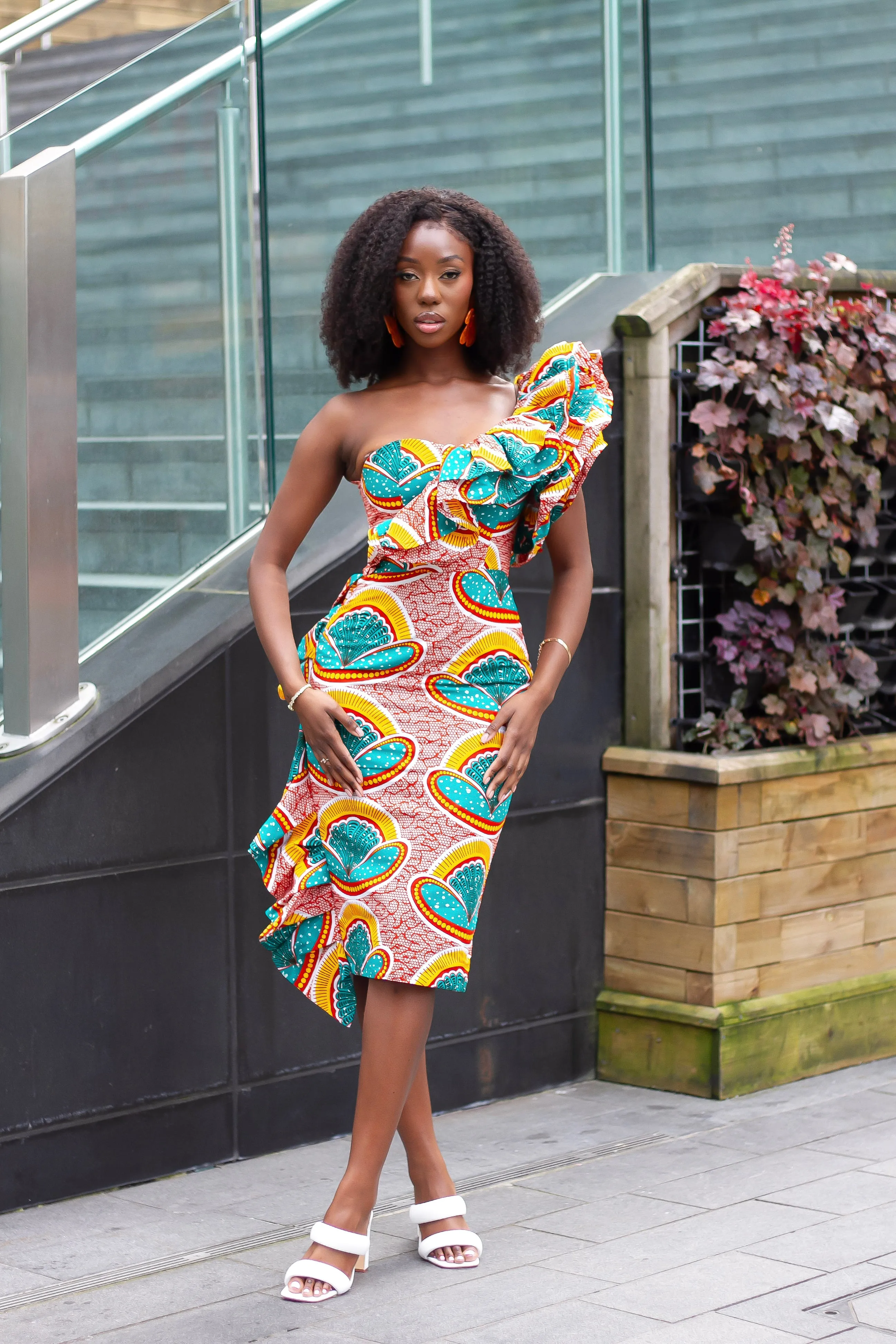 New in - Mono Strap Frock Style African Print Bodycon Dress - Aneka