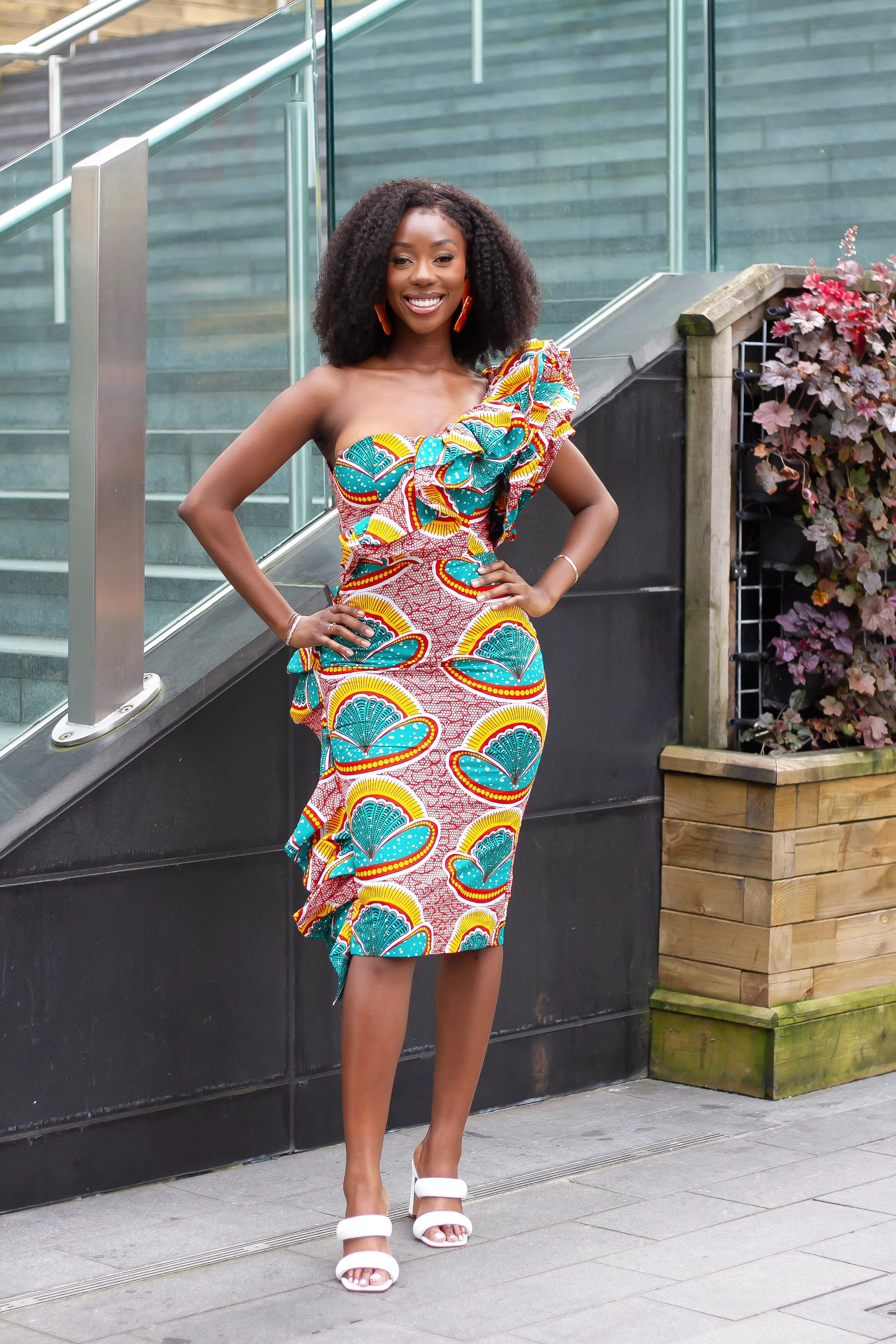 New in - Mono Strap Frock Style African Print Bodycon Dress - Aneka