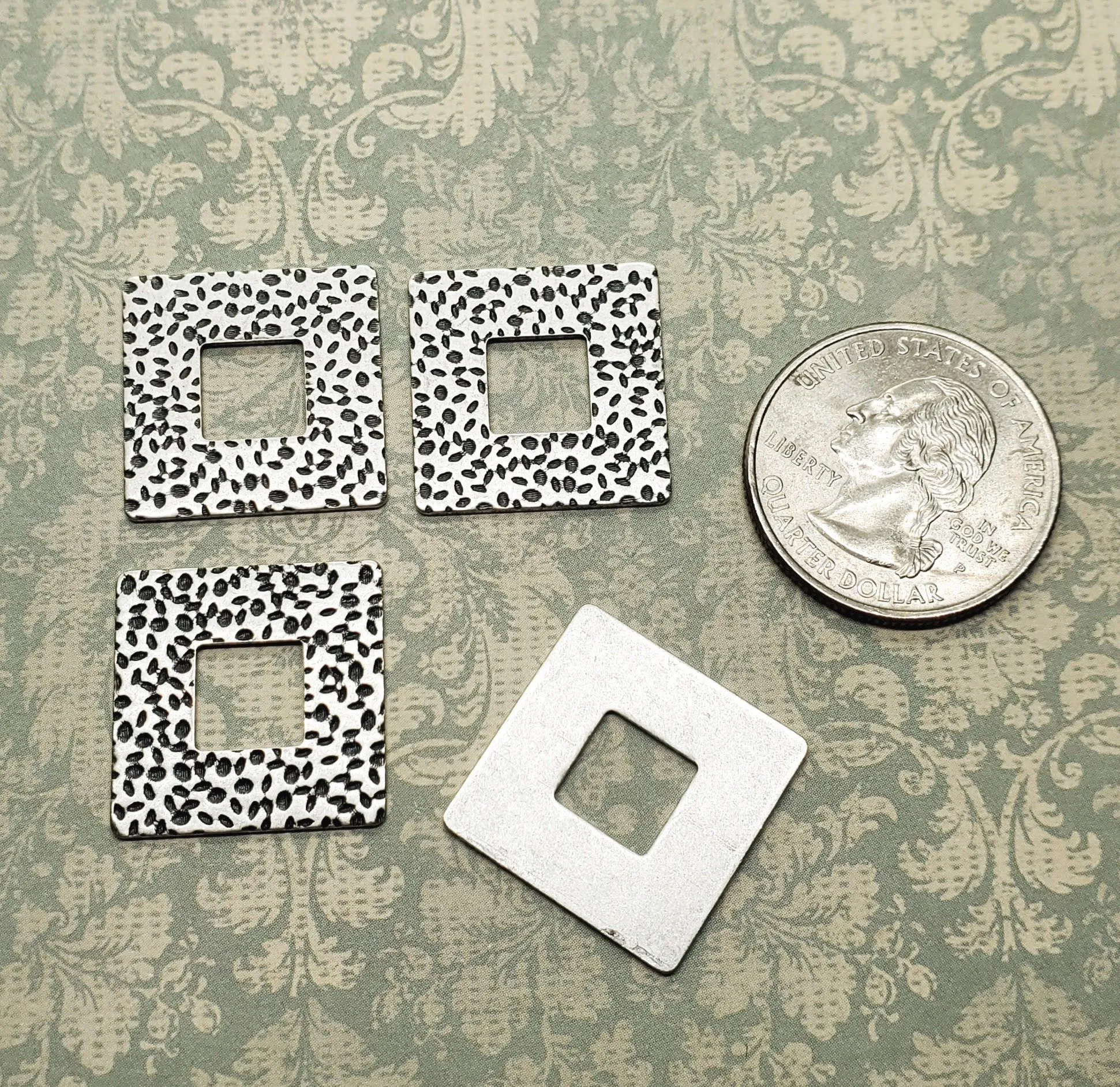 Oxidized Silver Hammered Brass Square Stampings (4) - SOBF7