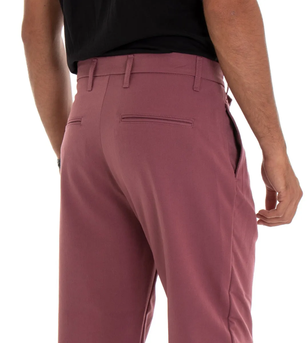 Pantaloni Uomo Classico Viscosa Tinta Unita Rosa Tasca America Con Pinces GIOSAL-P3873A