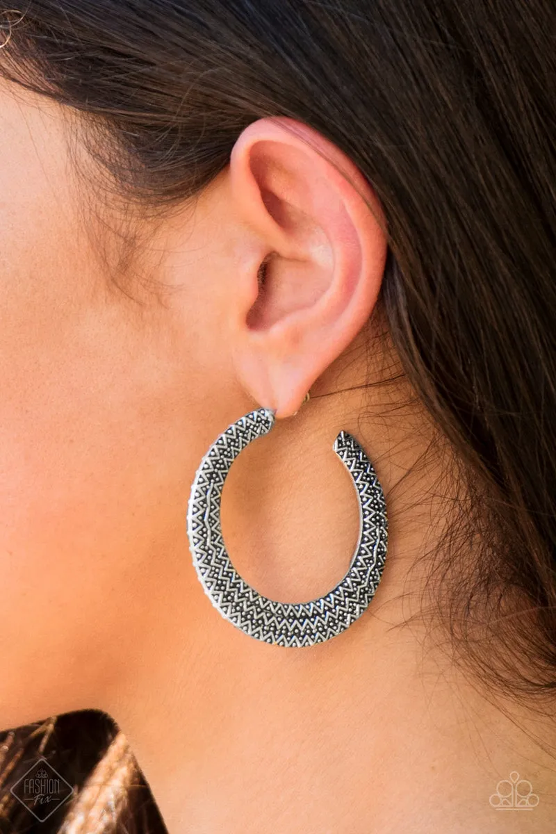 Paparazzi Talk About Texture - Silver Hoop Earrings