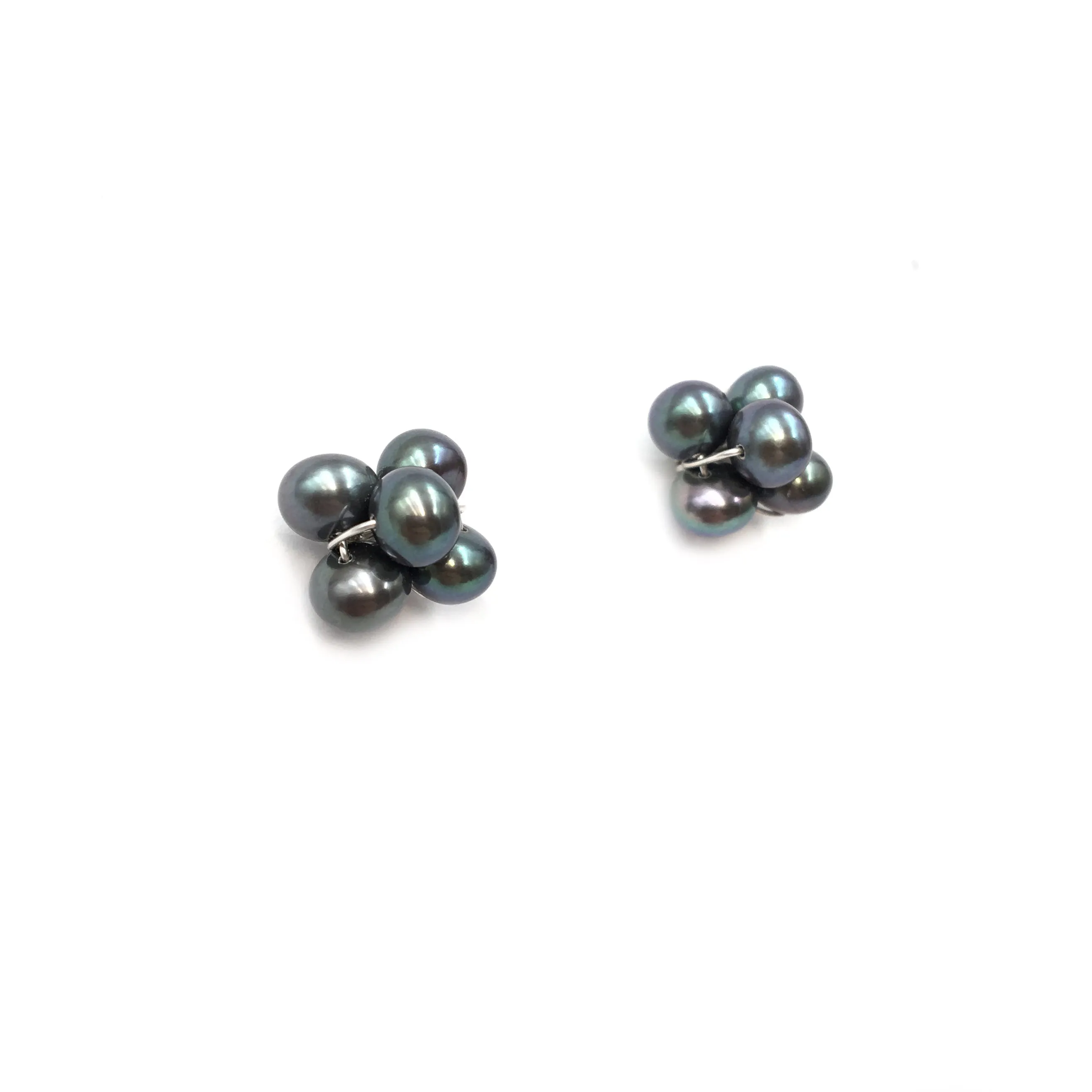 Pearl Cluster Earrings, Dark Gray