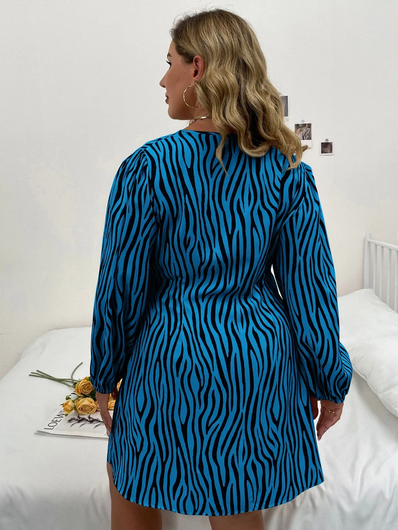 Plus Zebra Stripe Knot Side Wrap Dress