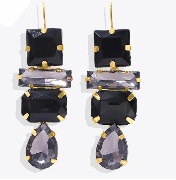 PRASLIN BLACK ROUND DROP EARRINGS