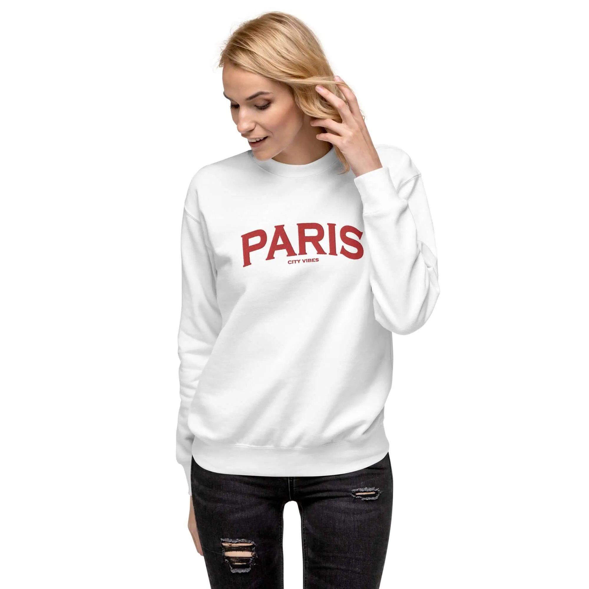 Premium Sweatshirt PARIS (Weiß/Rot)