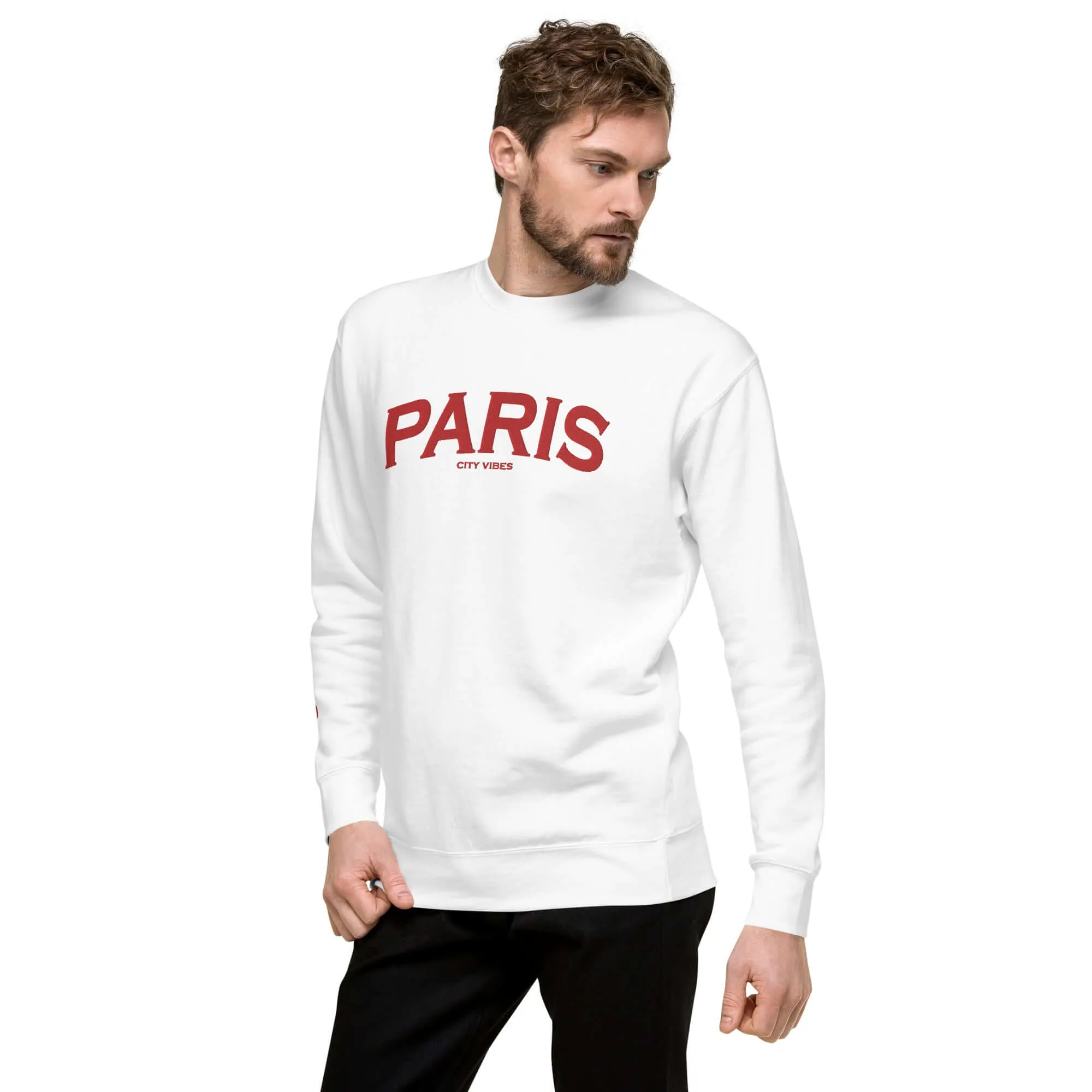 Premium Sweatshirt PARIS (Weiß/Rot)