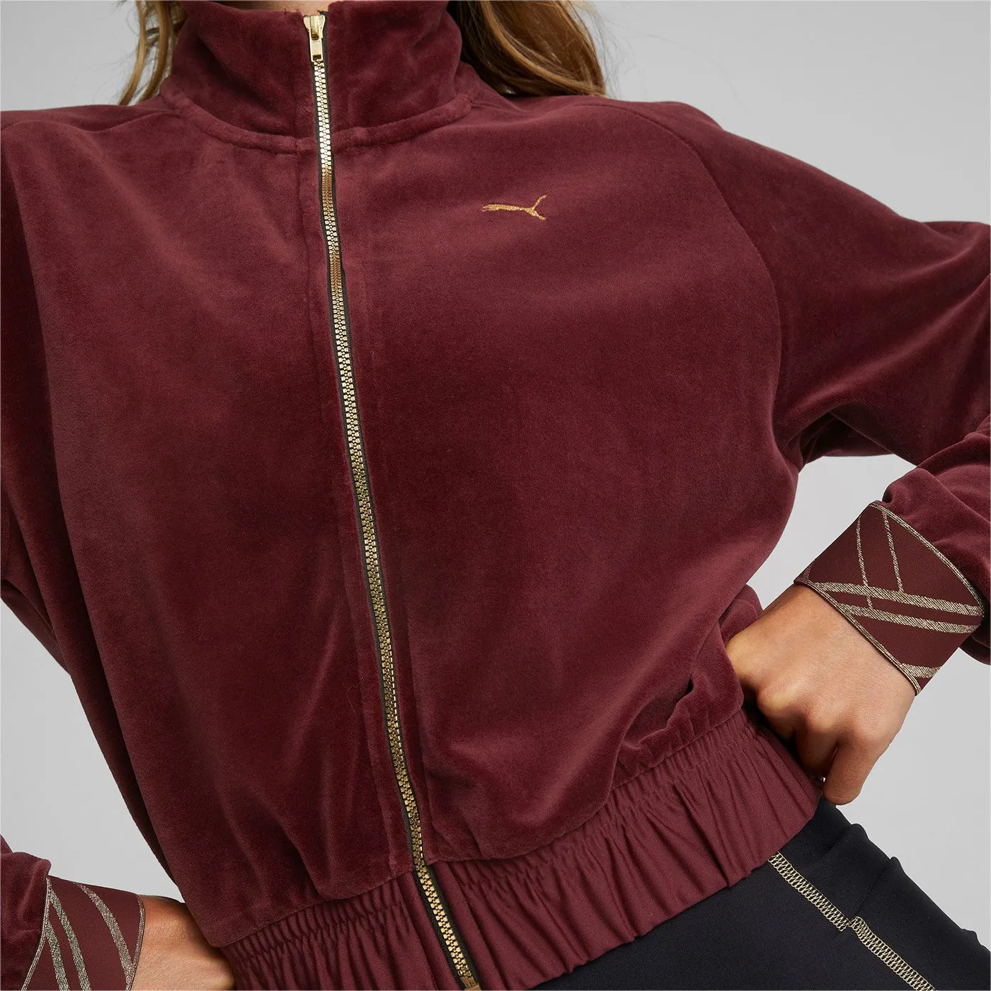 Puma Women's Velvet Sweatshirt Deco Glam Velor Full Zip 522254 42 Aubergine