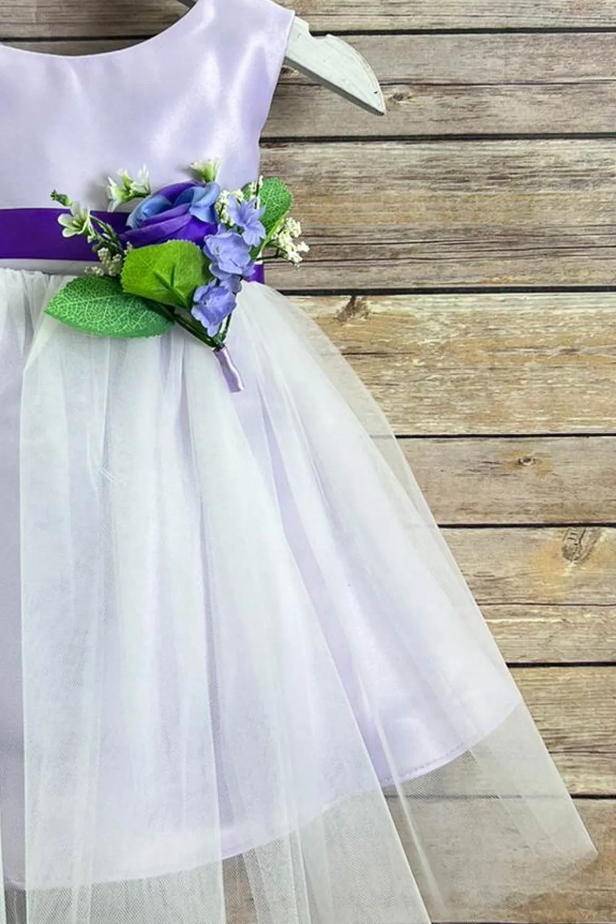 Rossybell Satin & Tulle Baby Dress with Satin Sash & Flower