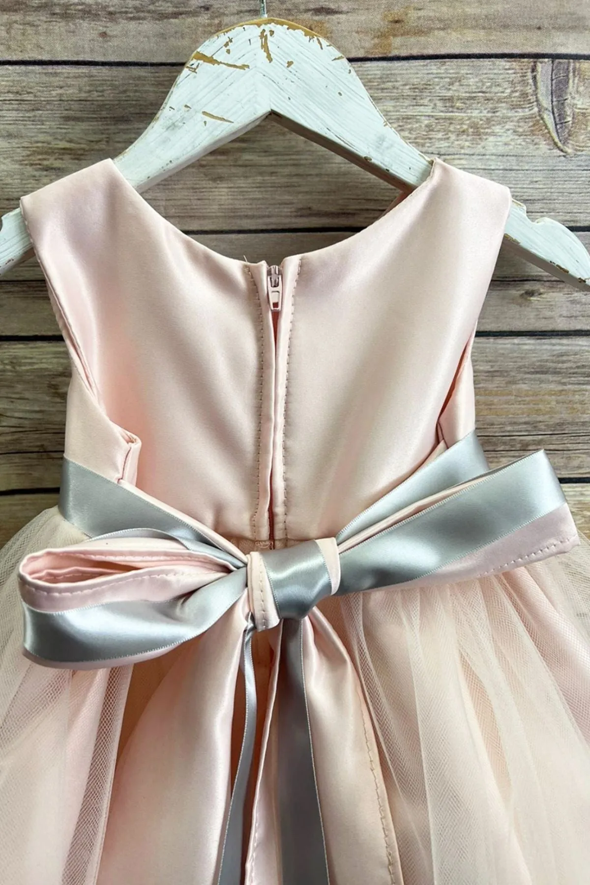 Rossybell Satin & Tulle Baby Dress with Satin Sash & Flower