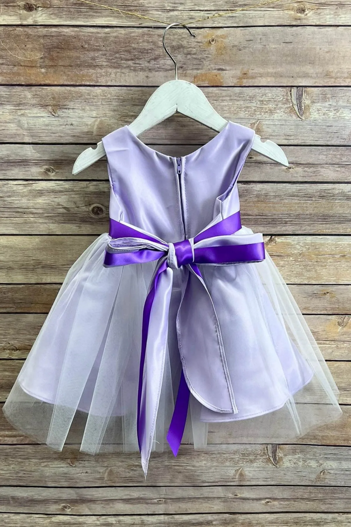 Rossybell Satin & Tulle Baby Dress with Satin Sash & Flower