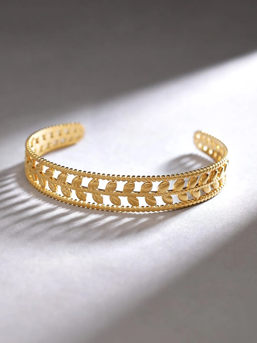 Rubans Voguish 18K Gold Plated Minimal Leaf Texture Waterproof Bracelet