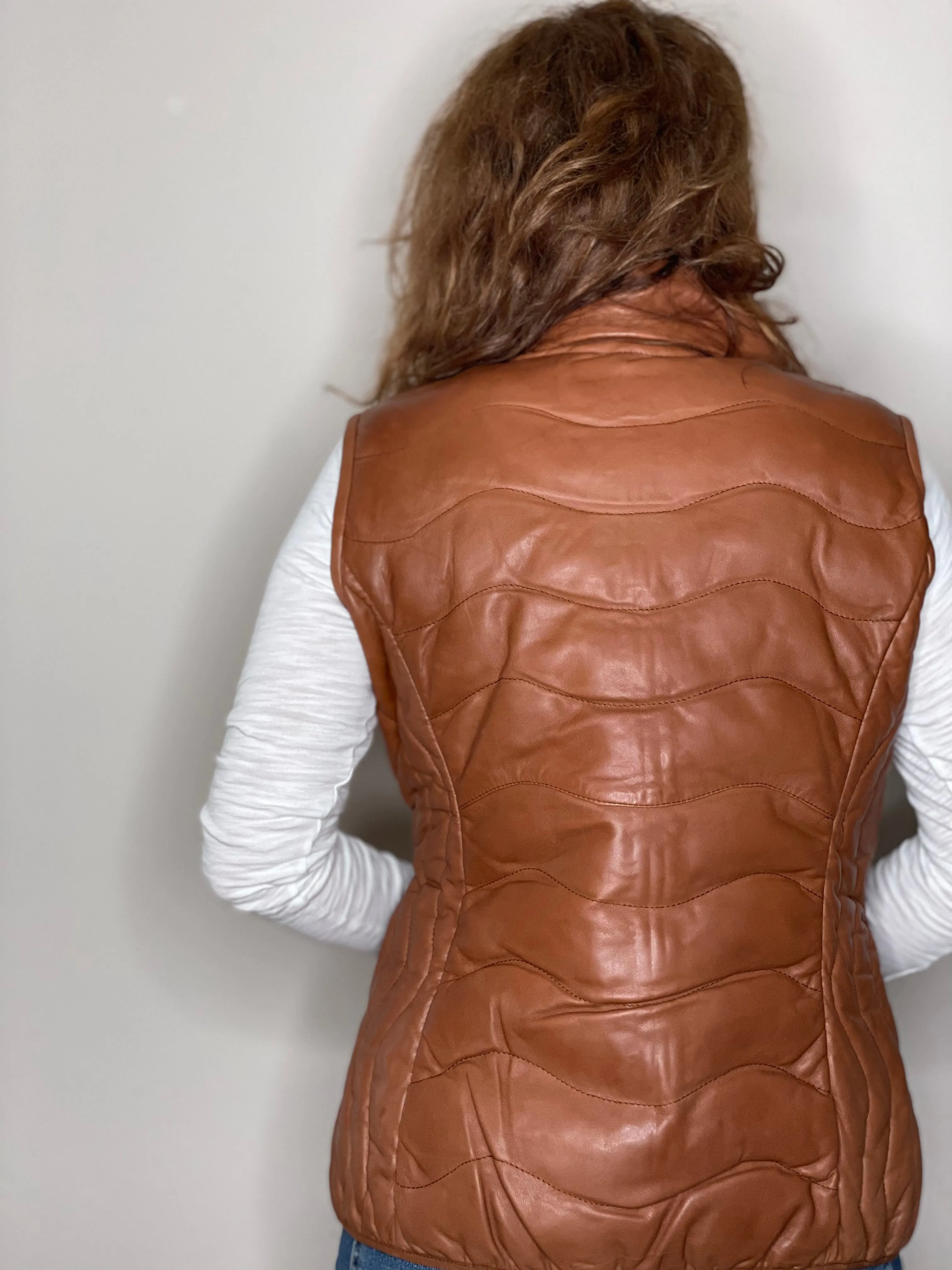 Scully Leather Puffer Vest in Cognac