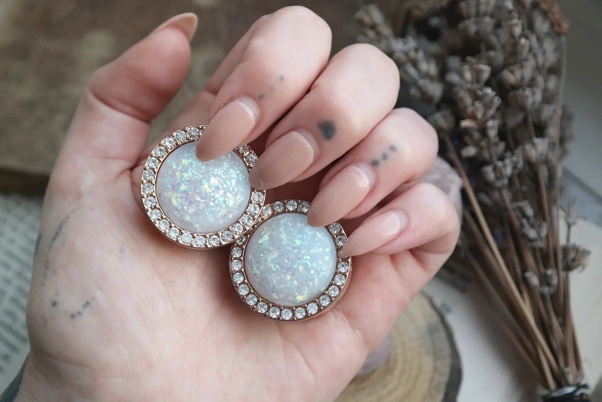 Shiny Rose Gold Opal Plugs