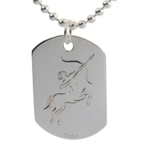 Silver Mens Dog Tag Sagittarius Star Sign Engraved