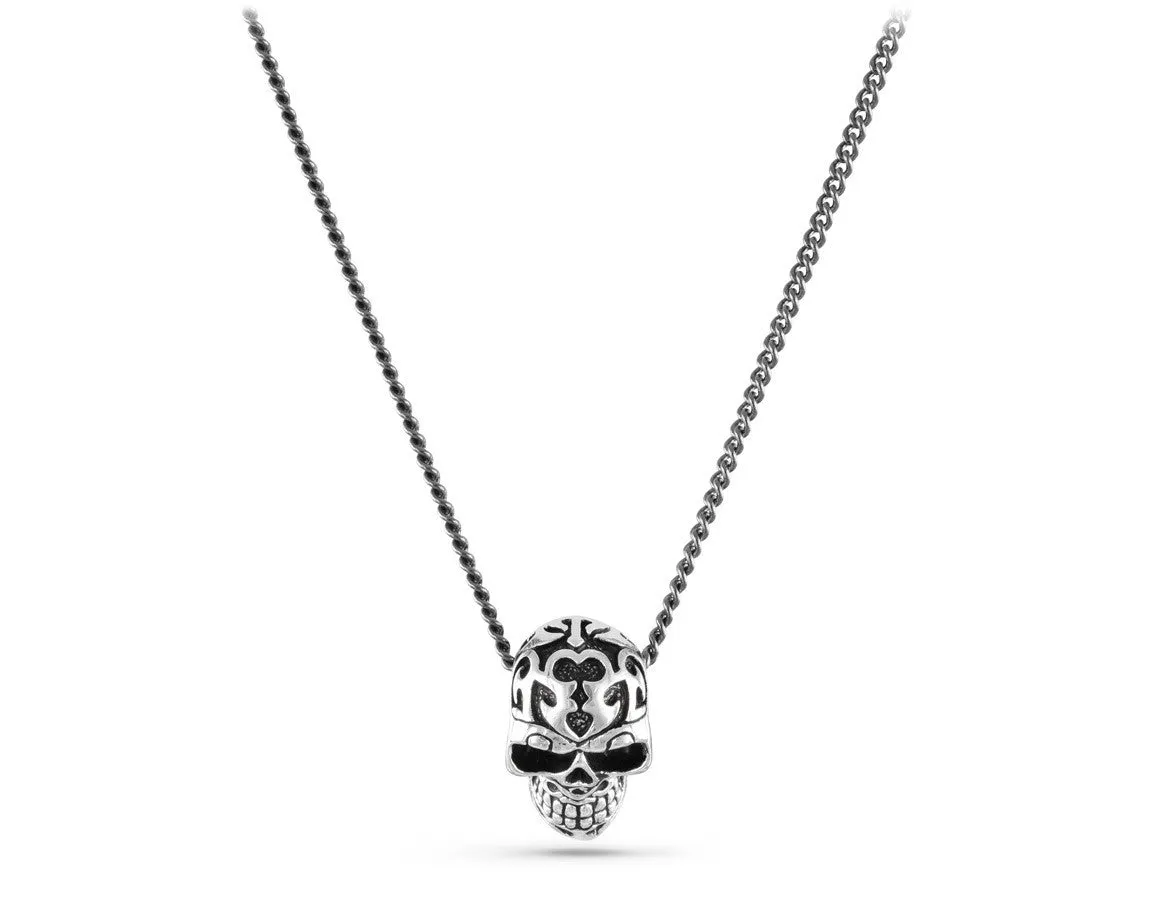 Small Ornate Skull Necklace - Silver