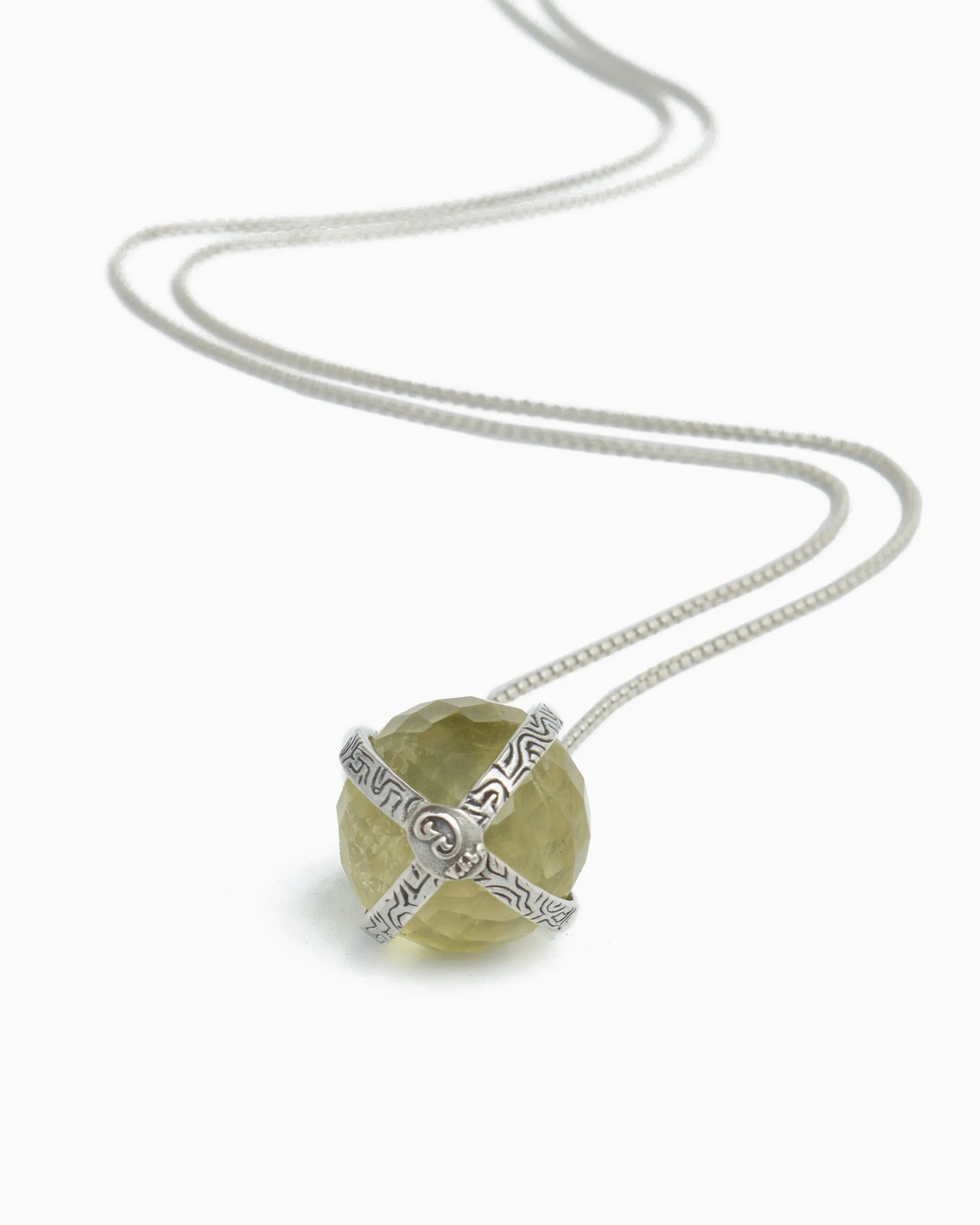 Spinning Globe Stone Pendant with Reef Texture - Lemon Quartz