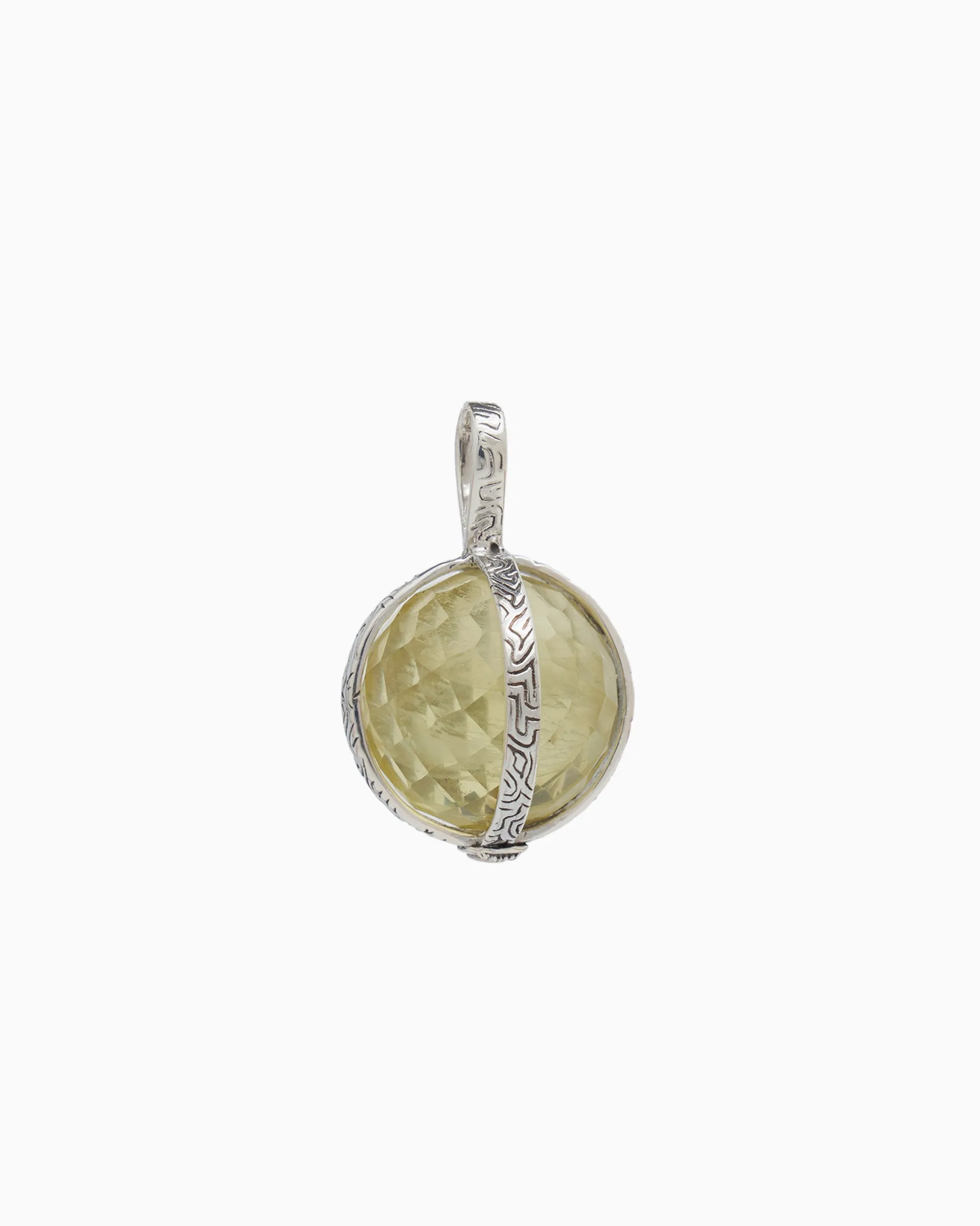 Spinning Globe Stone Pendant with Reef Texture - Lemon Quartz