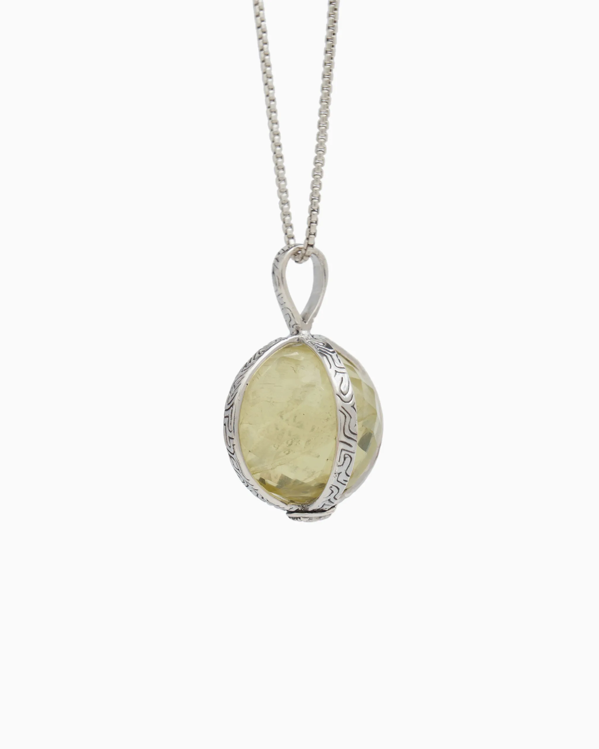 Spinning Globe Stone Pendant with Reef Texture - Lemon Quartz