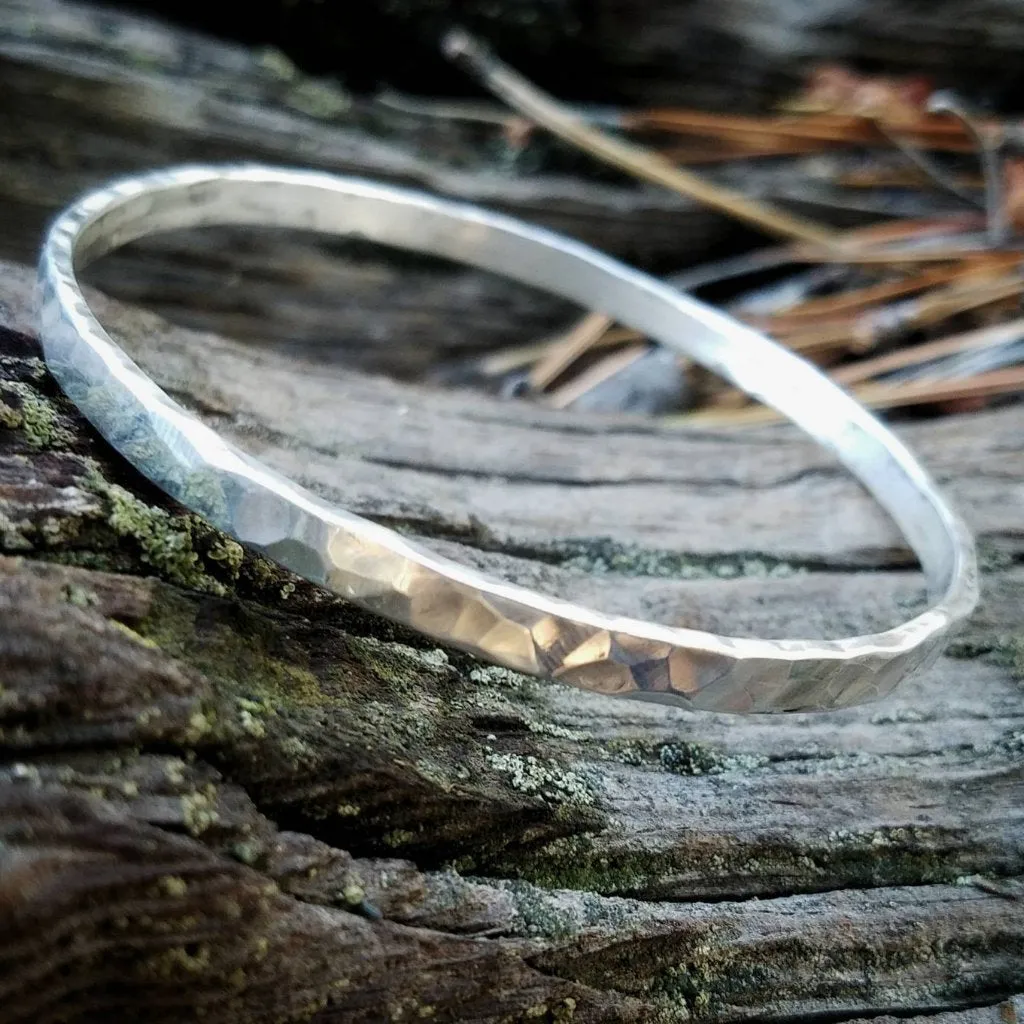 Sterling Silver Hammered Bangle Stacking Bracelet