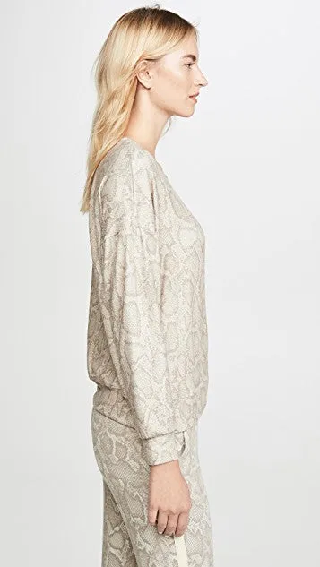 SUNDRY Snake Print Drapey Sweater Sand