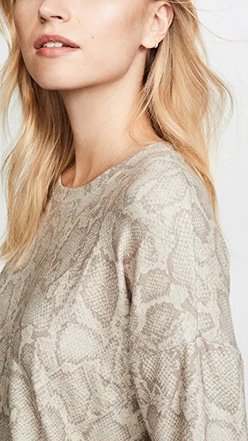 SUNDRY Snake Print Drapey Sweater Sand