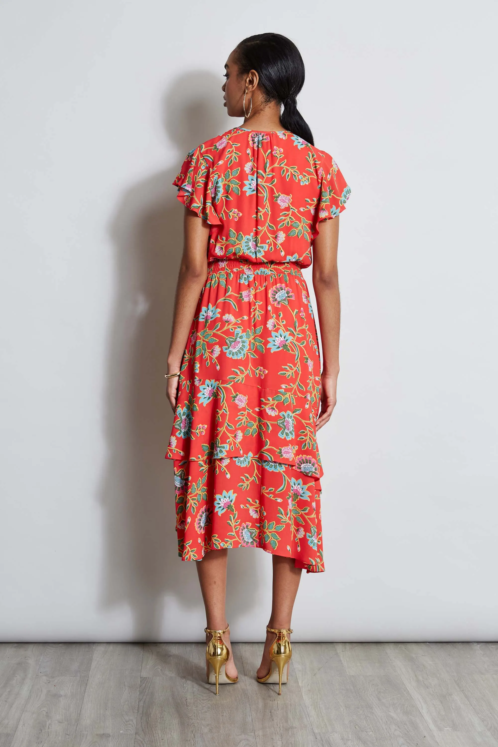 T-Tahari Hibiscus Garden Print Midi Dress