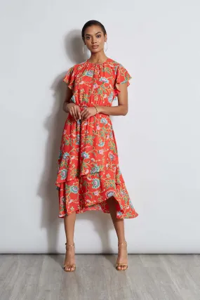 T-Tahari Hibiscus Garden Print Midi Dress