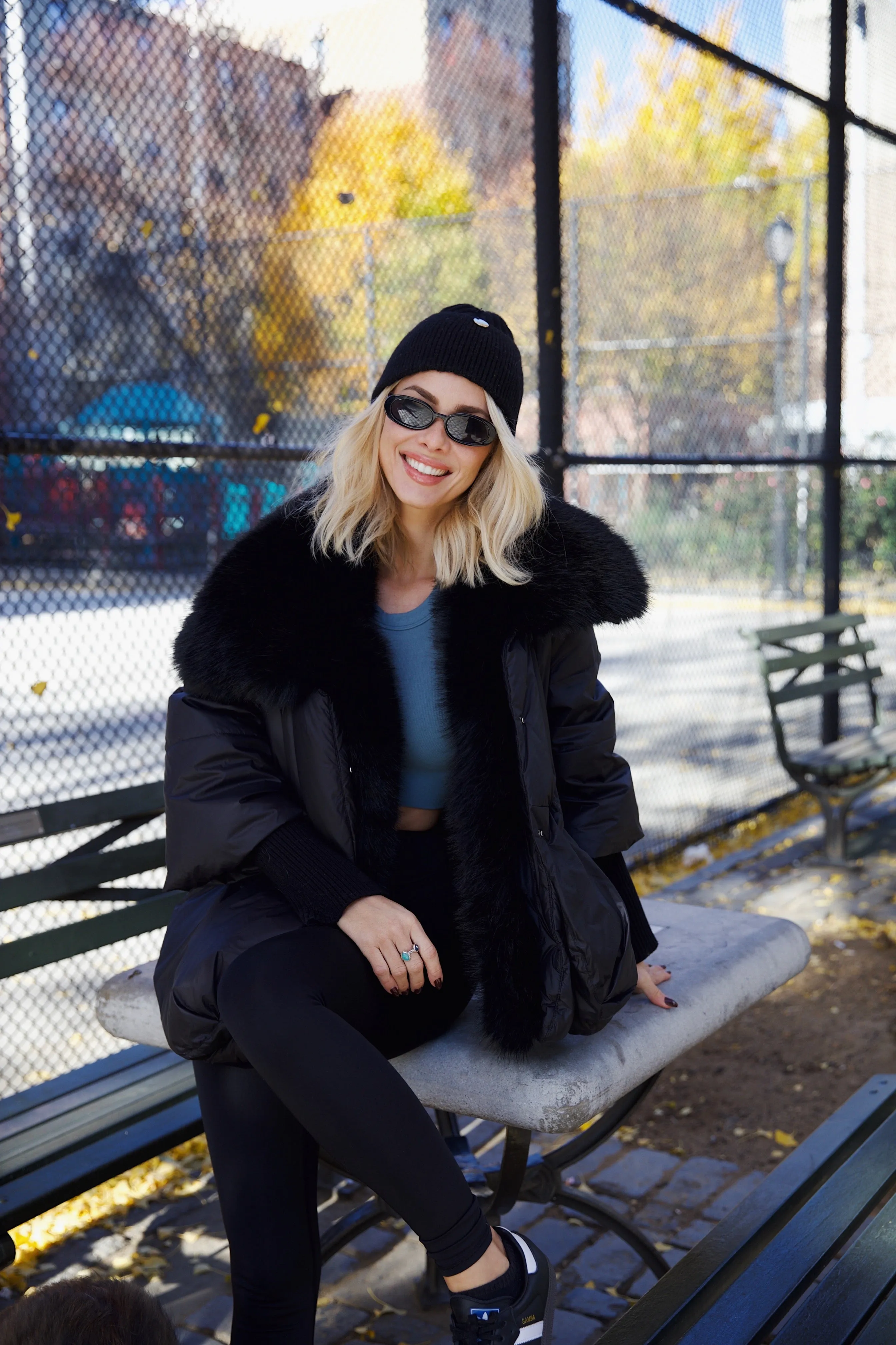 The Popski Goose Down Jacket with Faux Fur in Black