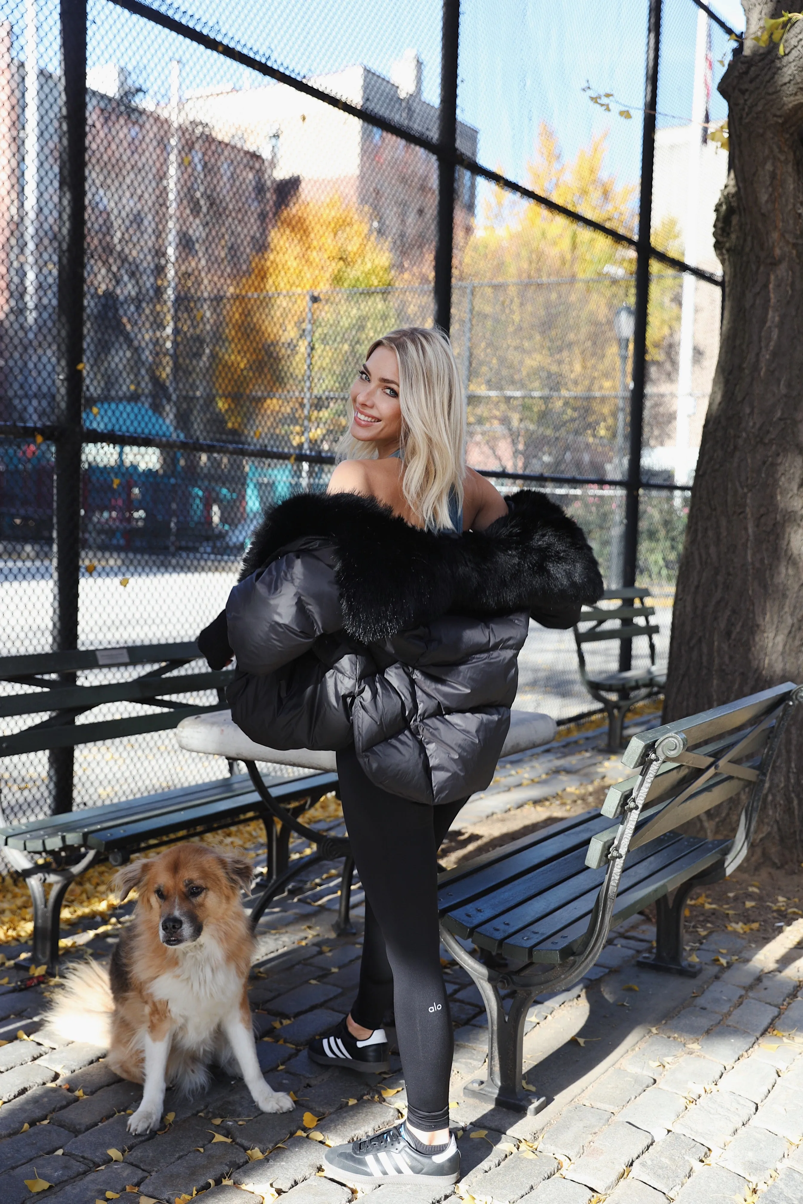 The Popski Goose Down Jacket with Faux Fur in Black