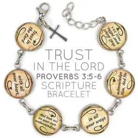 Trust In The Lord Proverbs 3:5-6 Scripture Bracelet – Glass Charm Stainless Steel Bible Verse Bracelet