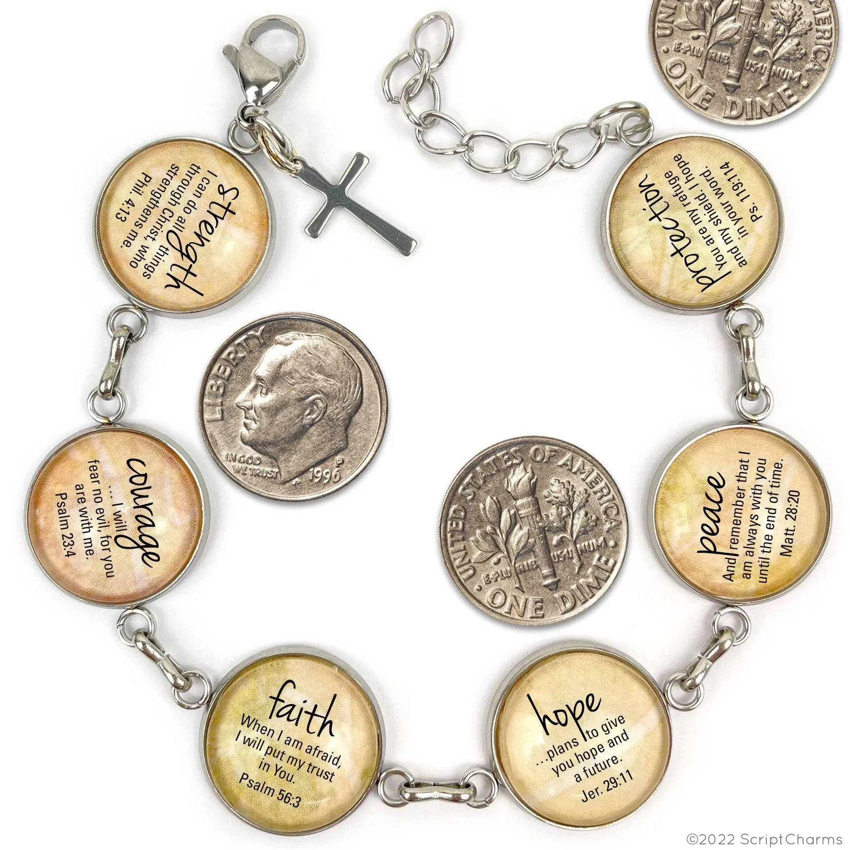 Trust In The Lord Proverbs 3:5-6 Scripture Bracelet – Glass Charm Stainless Steel Bible Verse Bracelet