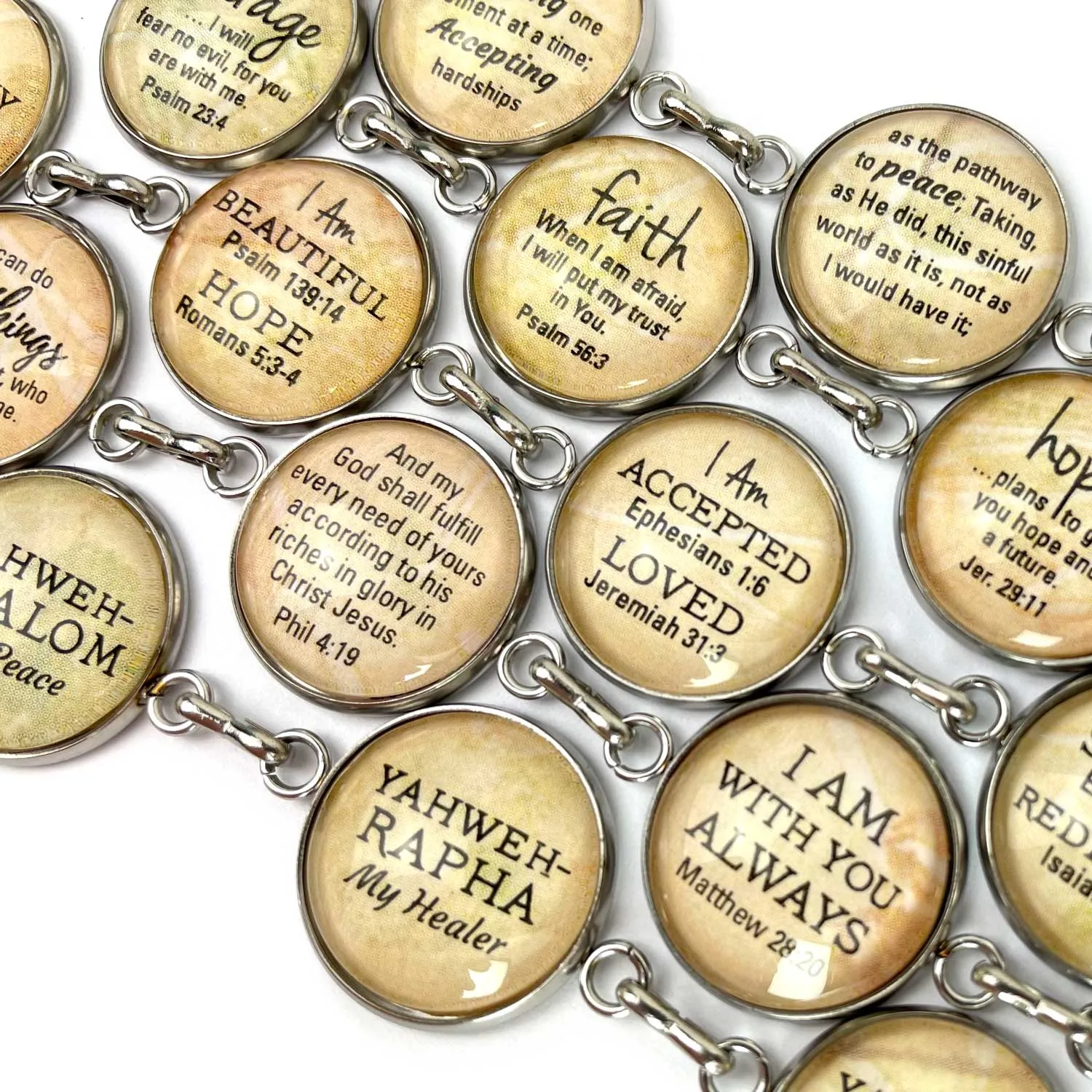 Trust In The Lord Proverbs 3:5-6 Scripture Bracelet – Glass Charm Stainless Steel Bible Verse Bracelet