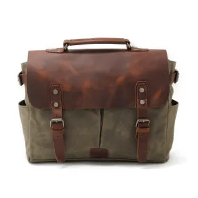 Vintage Waxed Canvas and Crazy Horse Leather Laptop Messenger Bag-i7bags