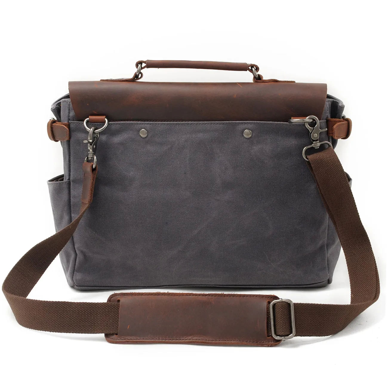 Vintage Waxed Canvas and Crazy Horse Leather Laptop Messenger Bag-i7bags