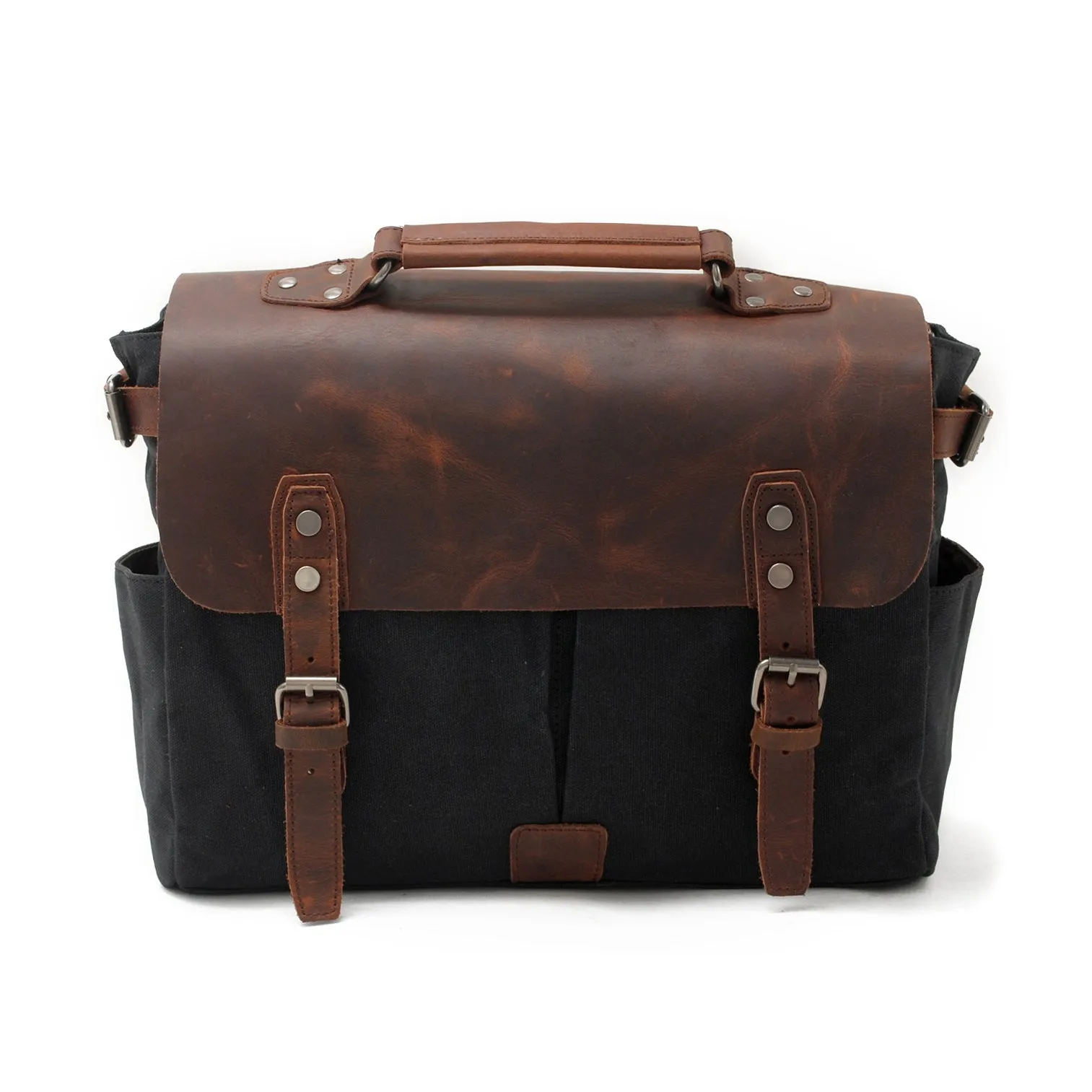 Vintage Waxed Canvas and Crazy Horse Leather Laptop Messenger Bag-i7bags